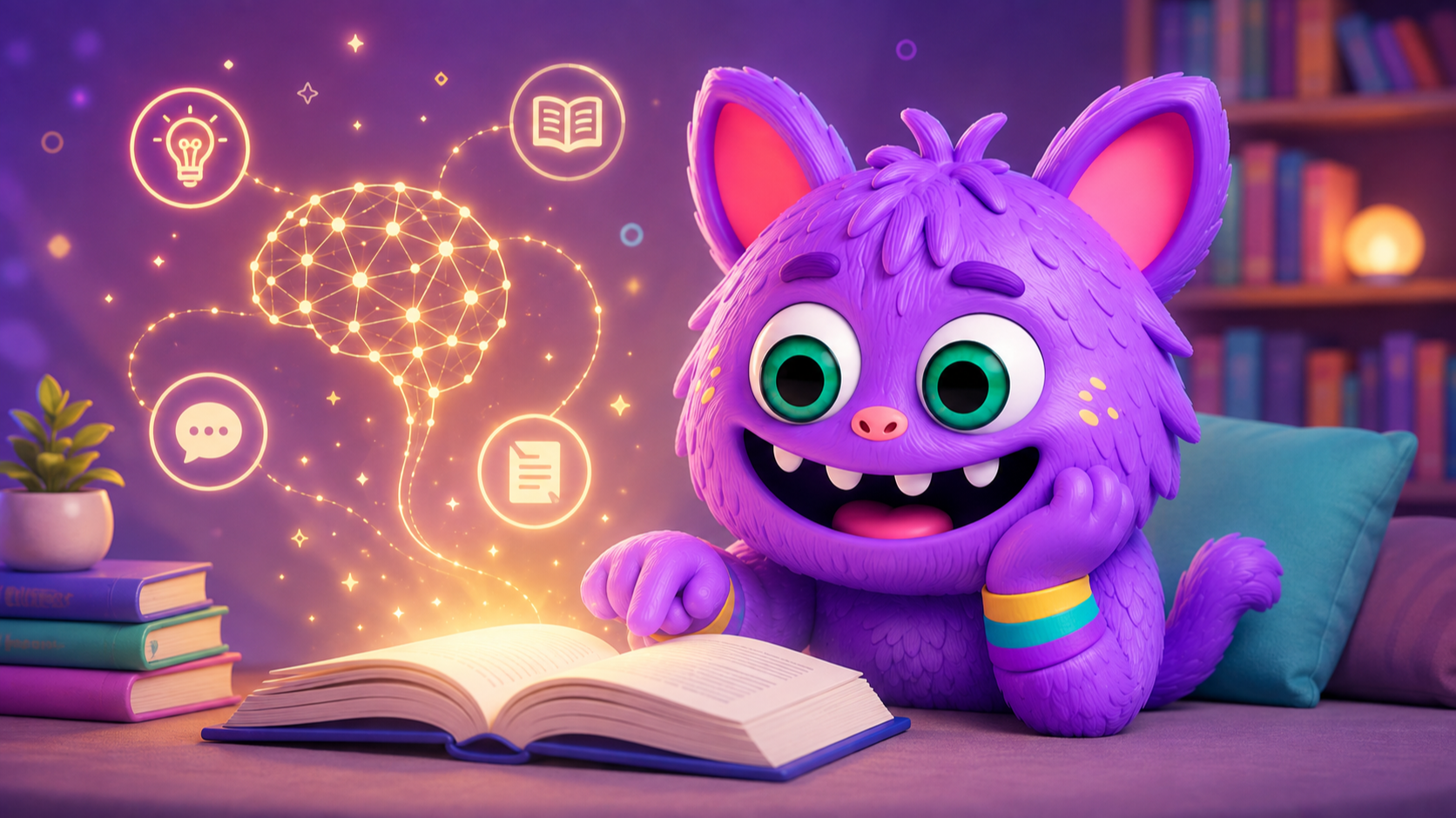 Personaje animado leyendo